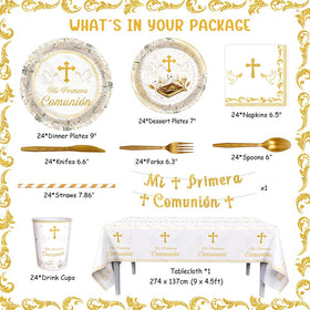 AIBIIN 9-inch dinner plates in white and gold for a cohesive First Communion tablescape.
