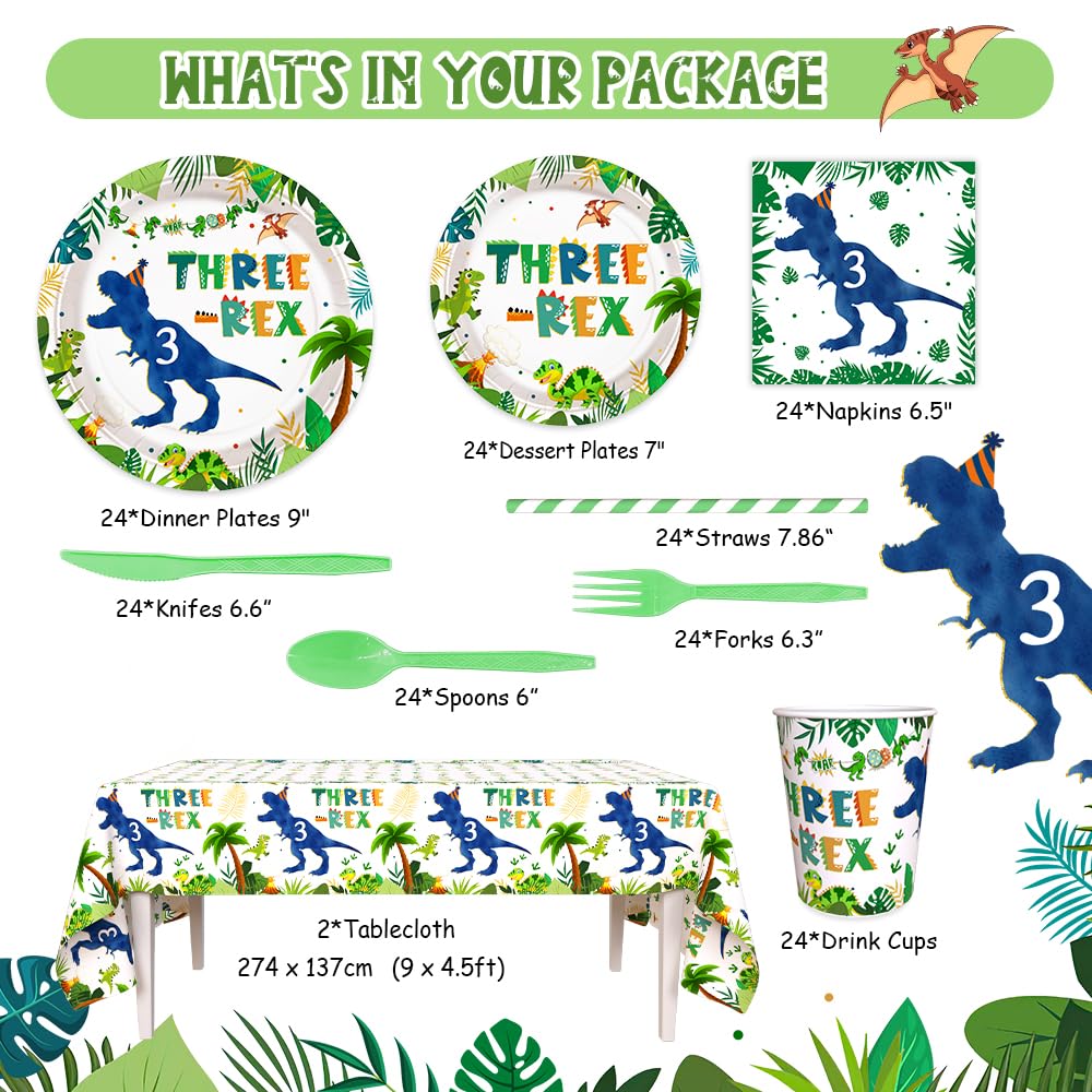 AIBIIN Three Rex 7-inch plates for kid-friendly meals and simple cleanup.