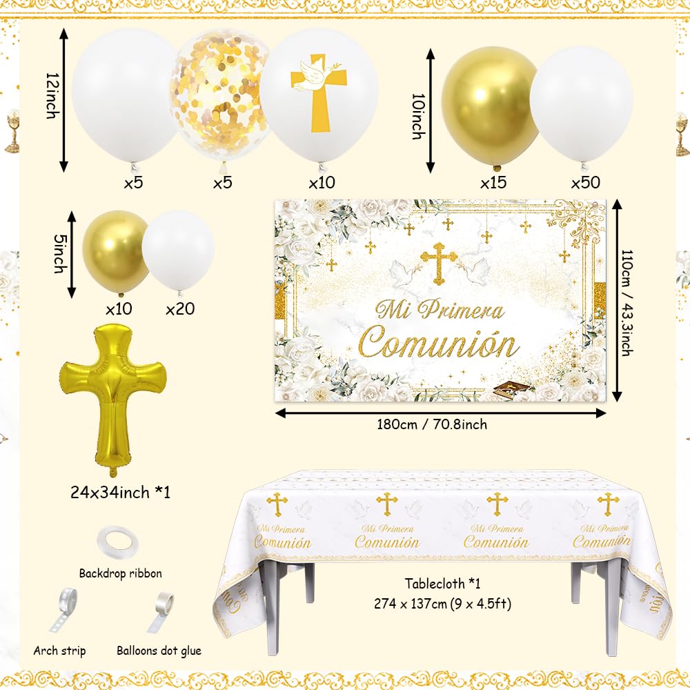AIBIIN White-Gold Balloon Garland Set for an elegant baptism celebration.