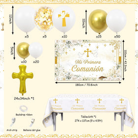 AIBIIN White-Gold Balloon Garland Set for an elegant baptism celebration.
