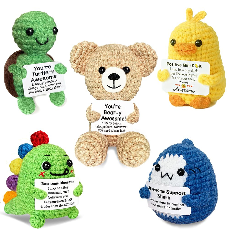 AicooFest positive crochet animals pack, uplifting and gift-ready.