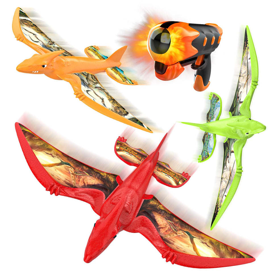 Aiencsai dinosaur airplane launcher set shown with vibrant colors for outdoor play.