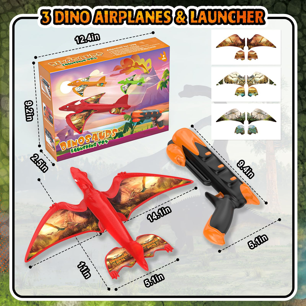 Airplanes flying across a yard, demonstrating the 33-49 ft range for outdoor fun.
