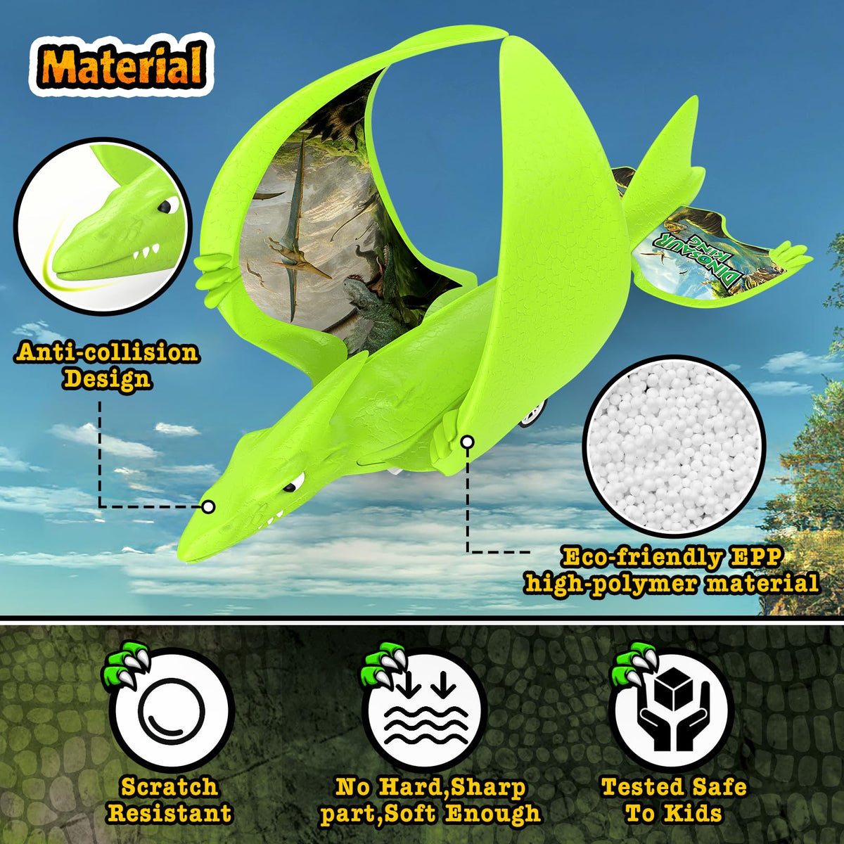 Sticker-decorated dinosaurs on planes highlighting personalized gift appeal.