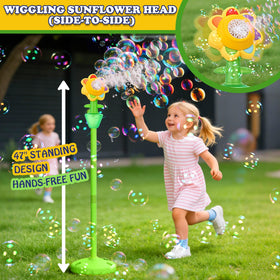AIERSA Bubble Stand shows swaying sunflower head with LED lights for dynamic backyard effect.