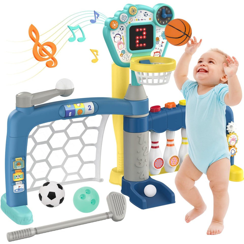 AIGIMU toddler sports toy basketball hoop with colorful backboard sparks active play.