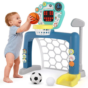 AIGIMU 3-in-1 toddler basketball hoop promotes hand-eye coordination during active play