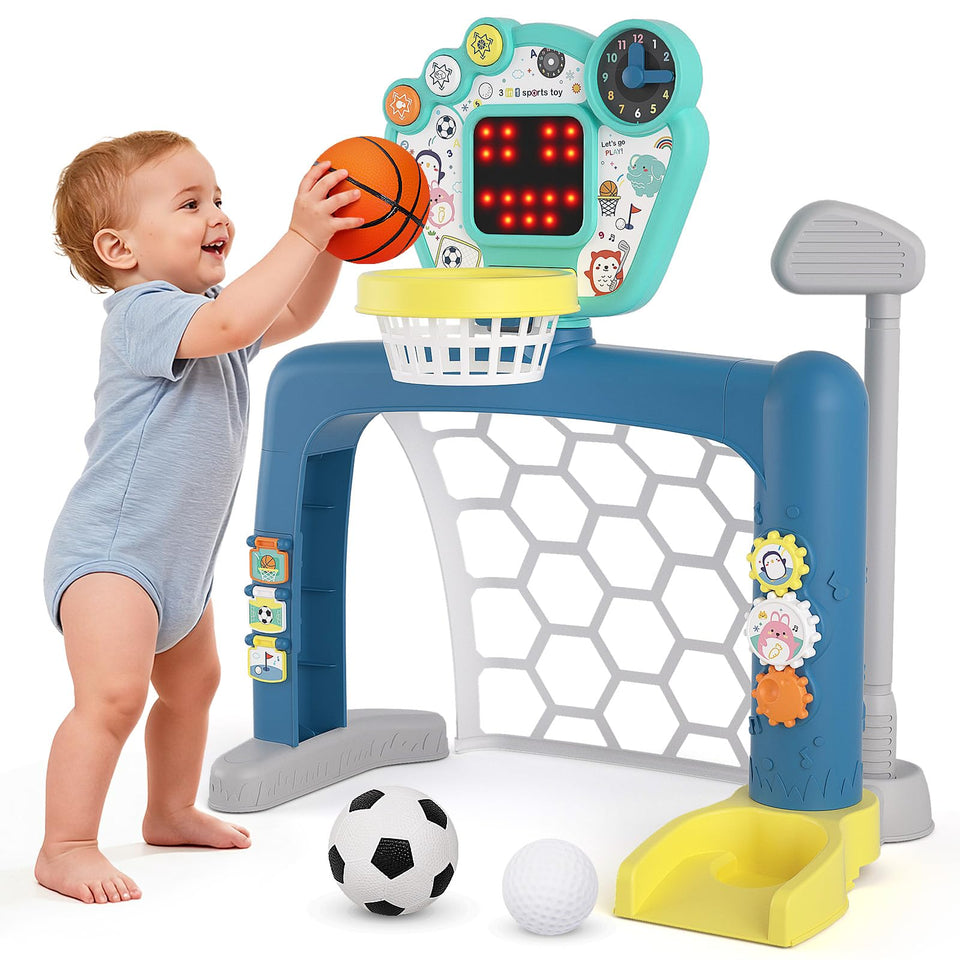 AIGIMU 3-in-1 toddler basketball hoop promotes hand-eye coordination during active play