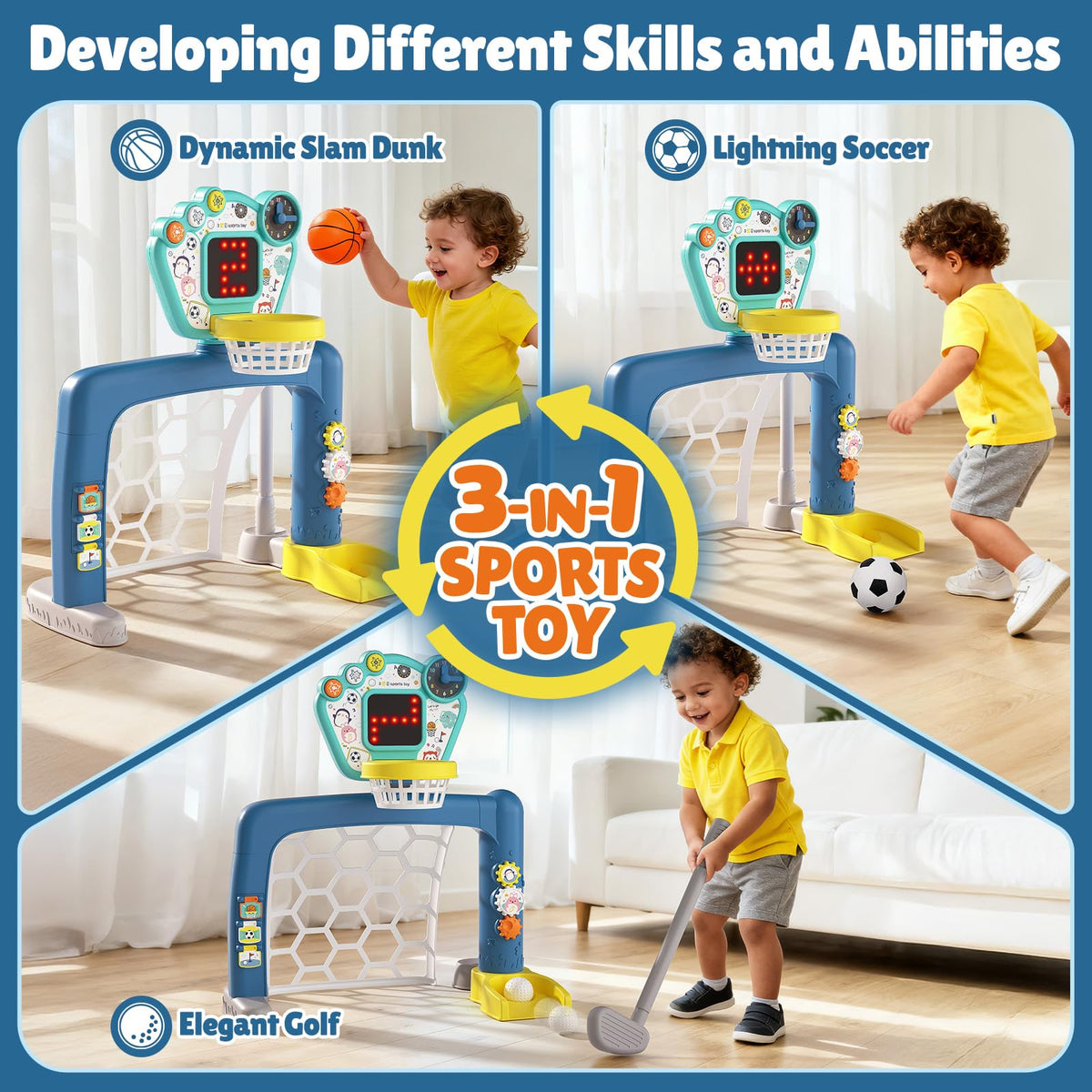 AIGIMU 3-in-1 toddler soccer goal supports kicking practice and outdoor fun