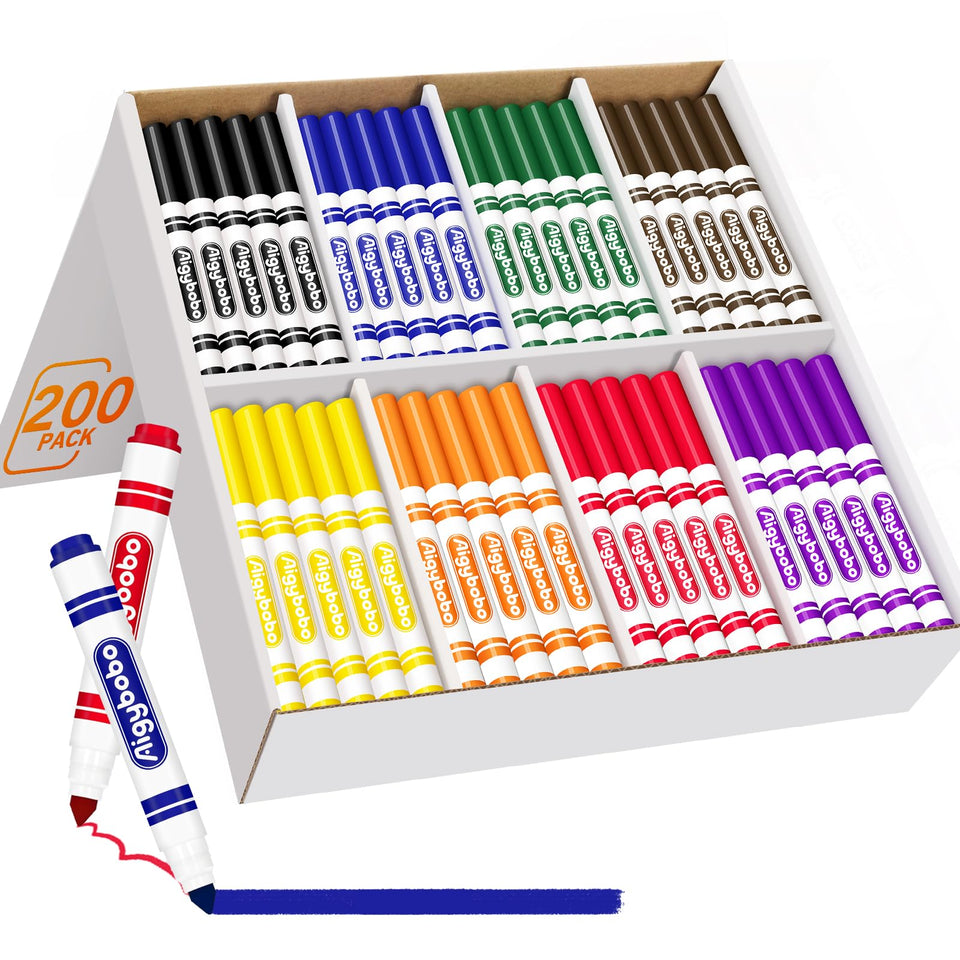 Aigybobo 200-count washable markers bulk box supports classroom color projects.