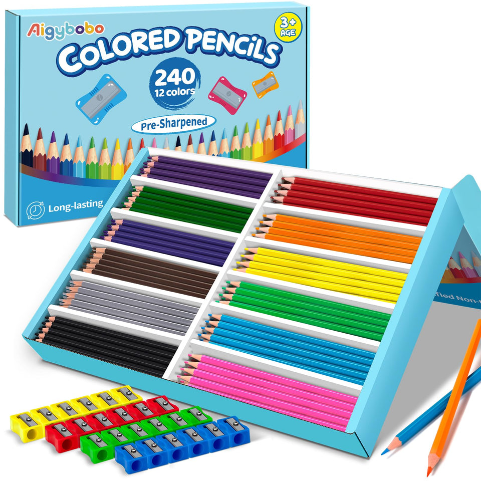 Aigybobo 240-count colored pencils bulk in rainbow colors for classrooms.