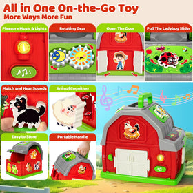 Aigybobo barn with seven animal pieces for shape sorting and sound cues