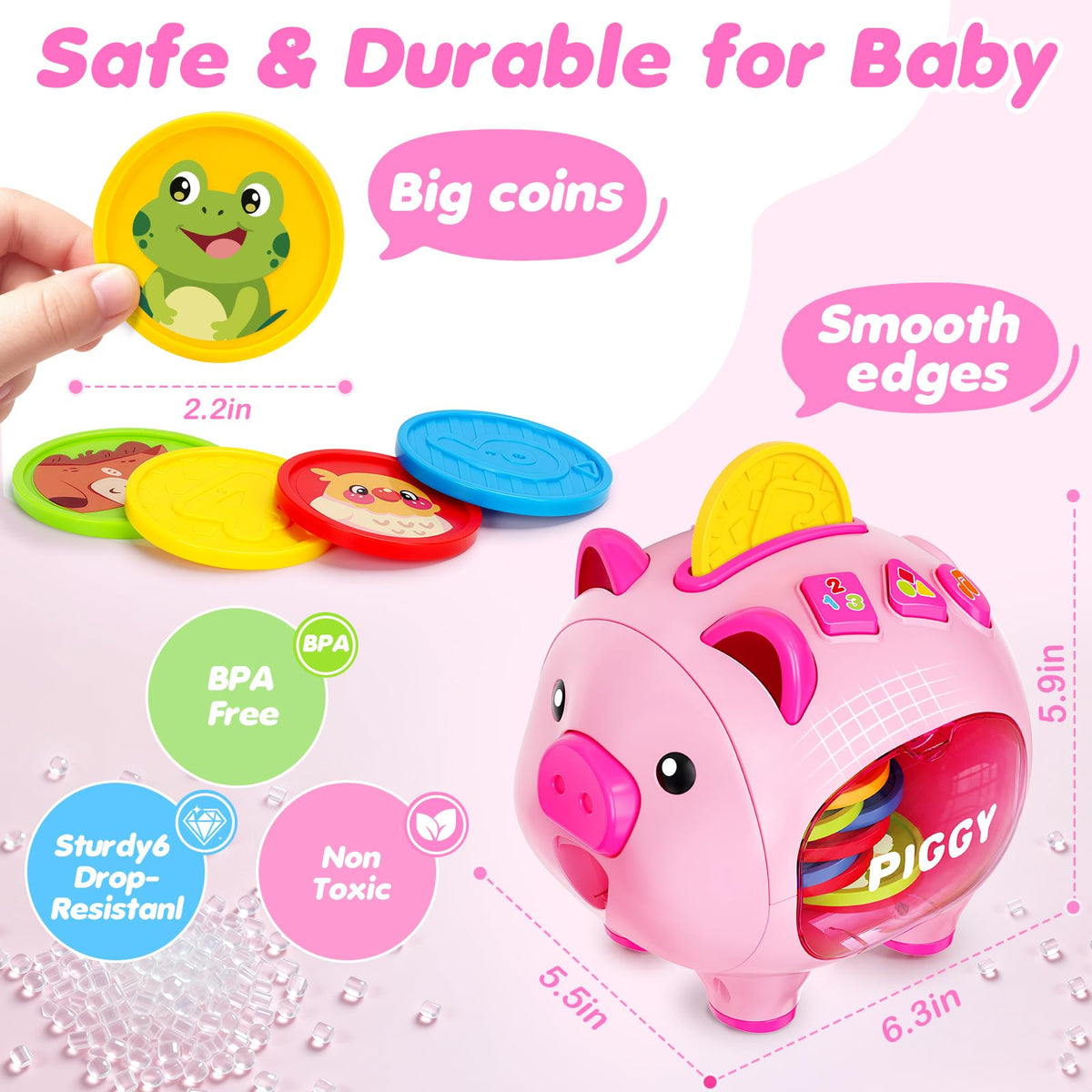 Aigybobo piggy bank color coins support color and number recognition.