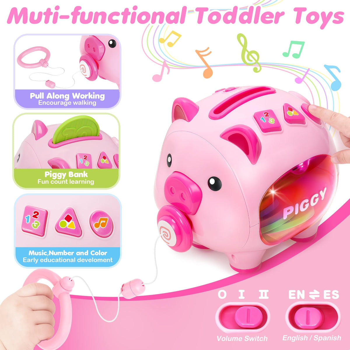 Aigybobo piggy bank music button delivers playful tunes.