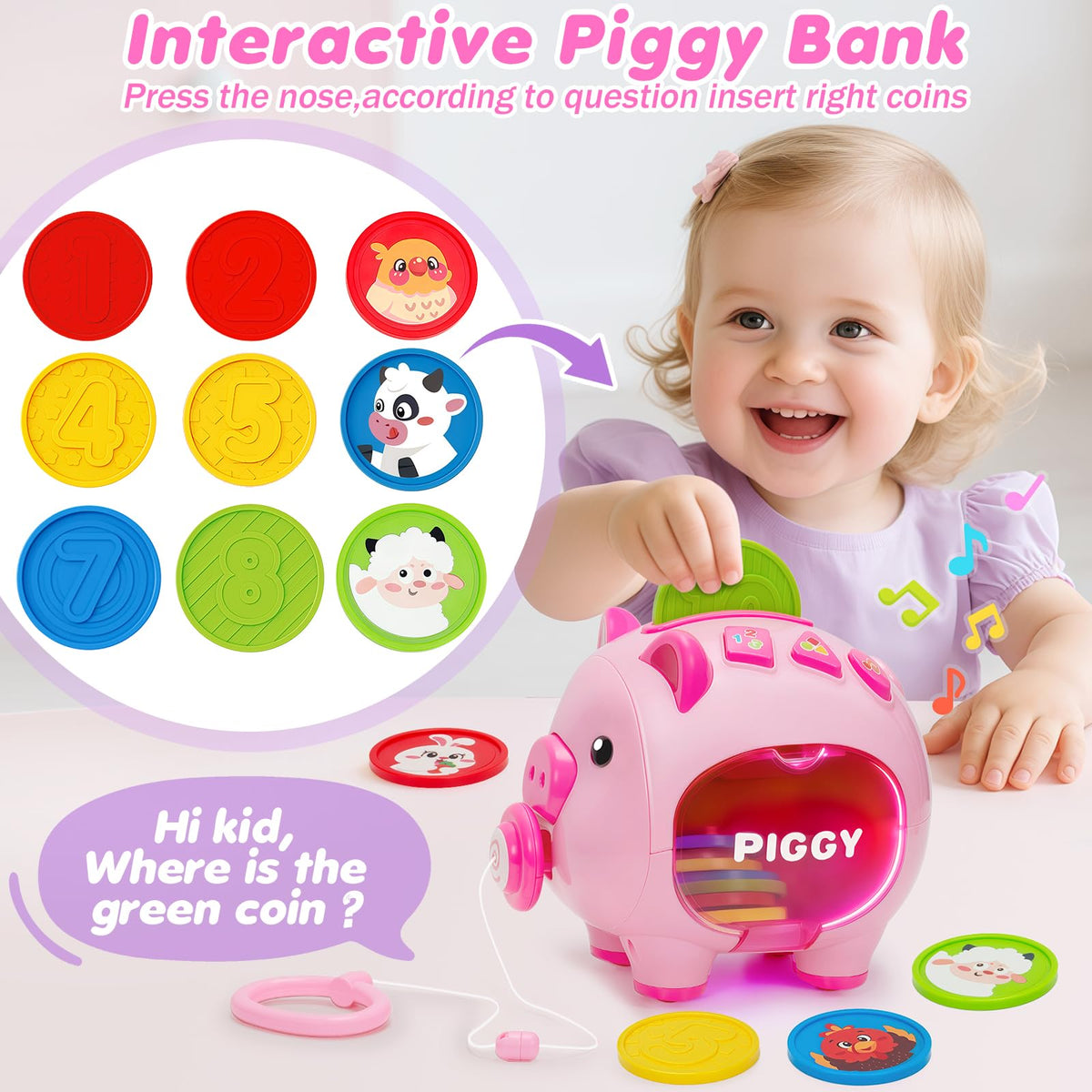 Aigybobo piggy bank nose press invites interaction and learning.