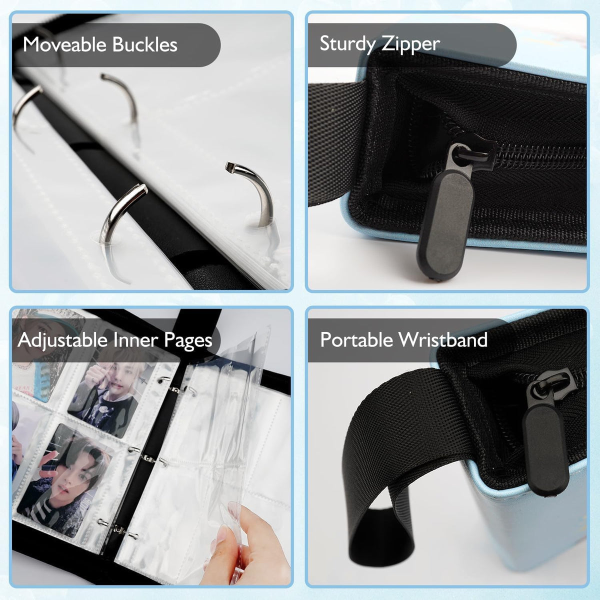 AiHdcy pink binder layout with four pockets per side designed for efficient card organization.
