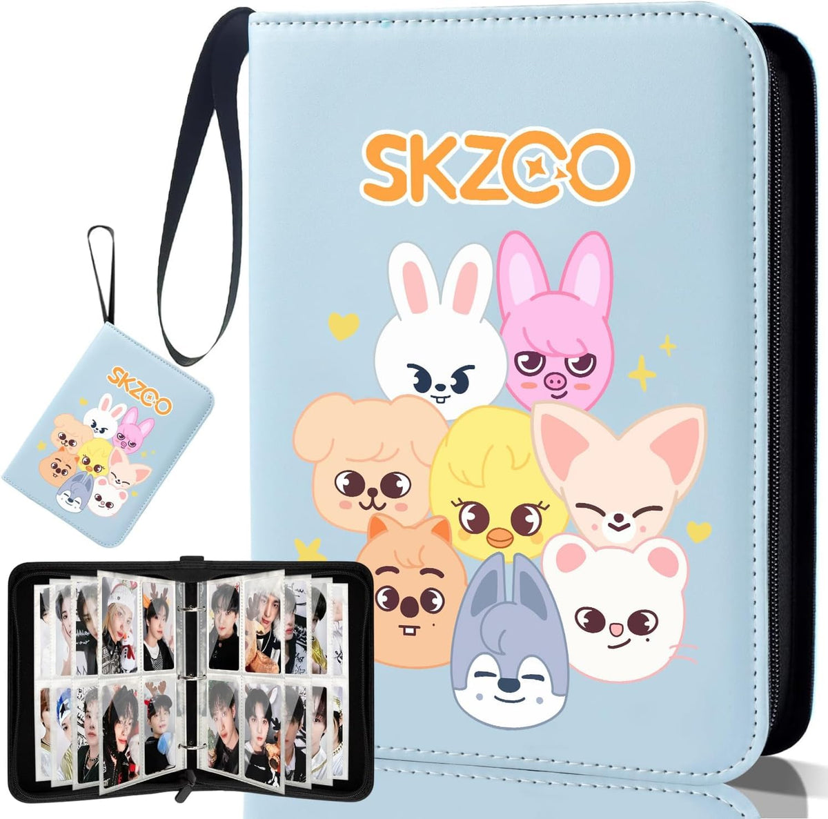 AiHdcy photocard binder pink cover with Stray Kids art for safe on-the-go storage.