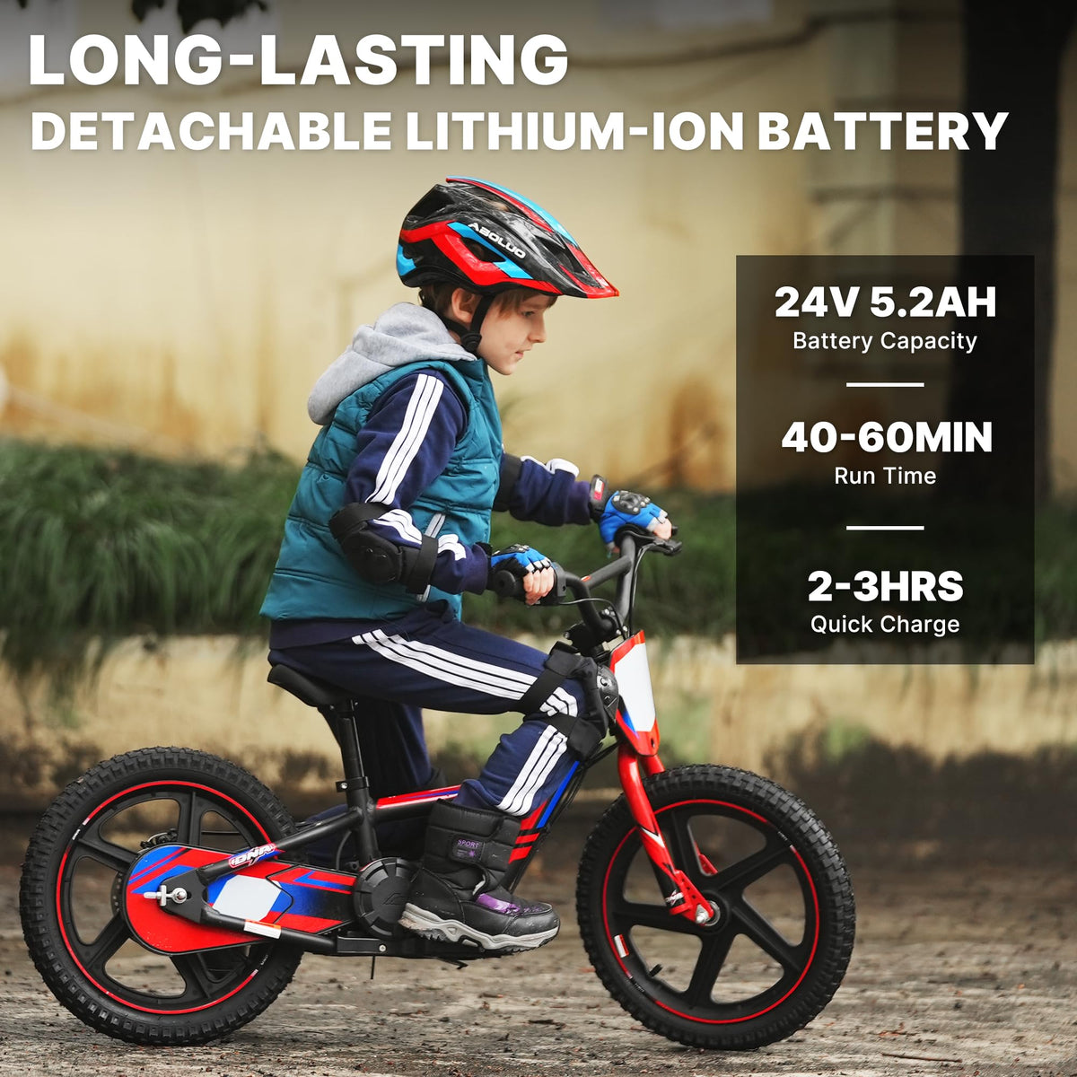 16-inch tires provide traction and shock absorption on varied surfaces