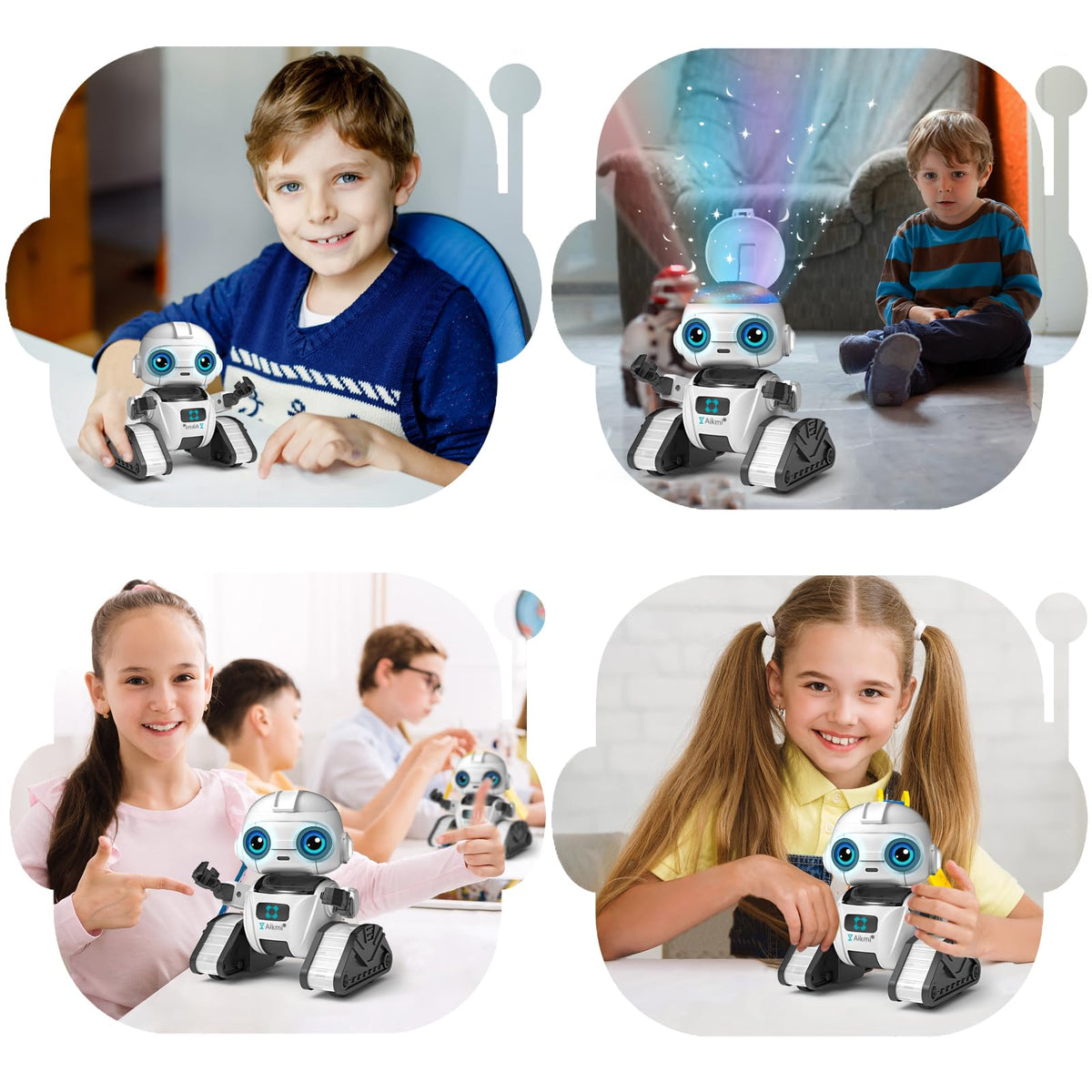 Aikmi robot's compact design fits on a shelf and travels easily.