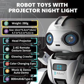 Aikmi robot toy plays five songs and three dance tunes during playtime.