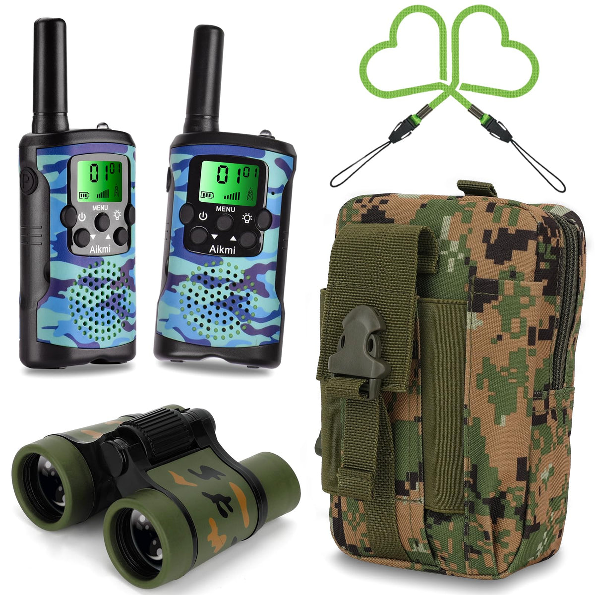 Aikmi walkie talkies blue front view, compact for easy outdoor teamwork.