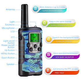 Aikmi kids walkie talkies blue camo antenna top ready for play