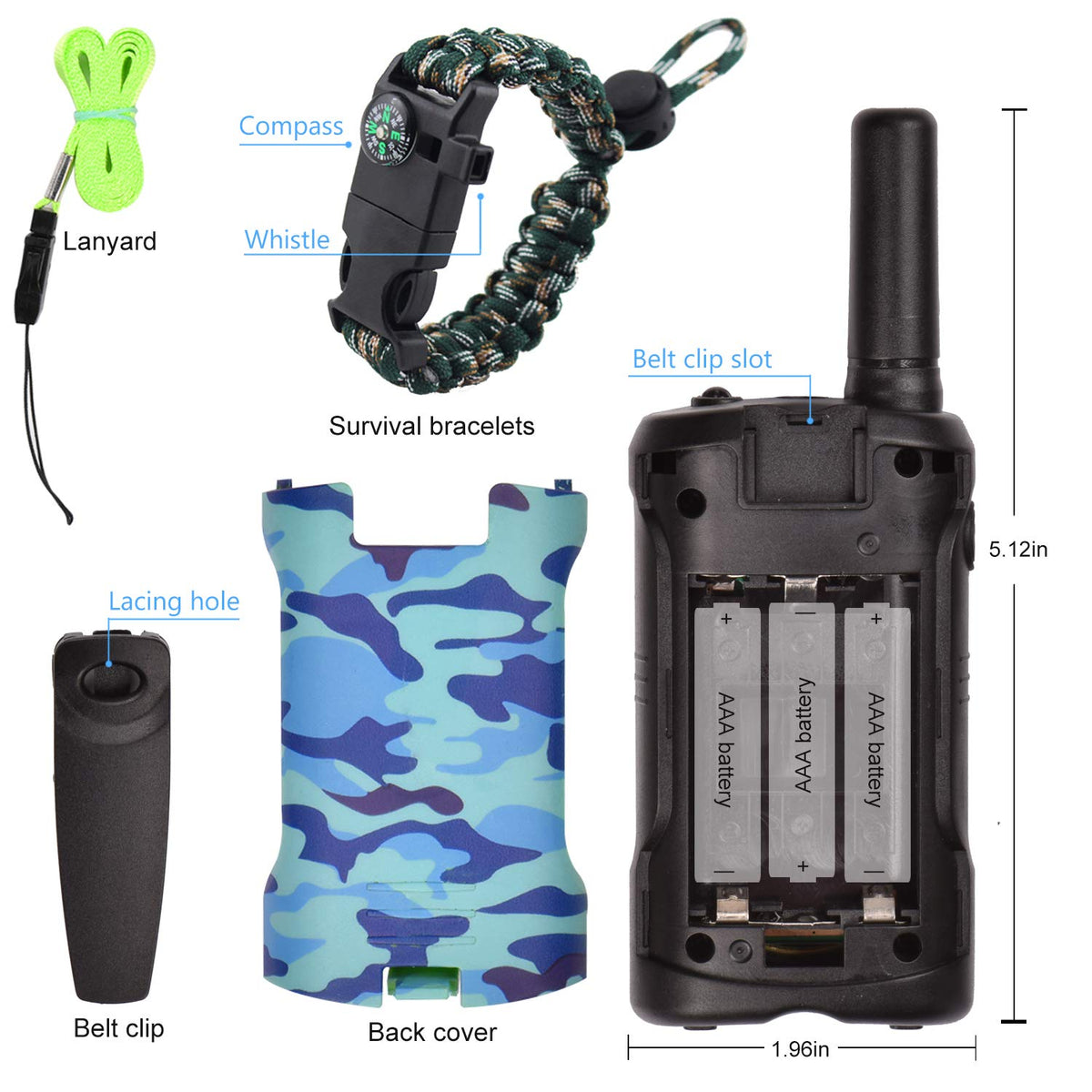 Aikmi kids walkie talkies blue camo with included lanyards for wearing