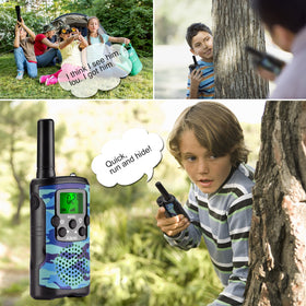 Aikmi walkie talkies blue camo side view showing durable build for kids
