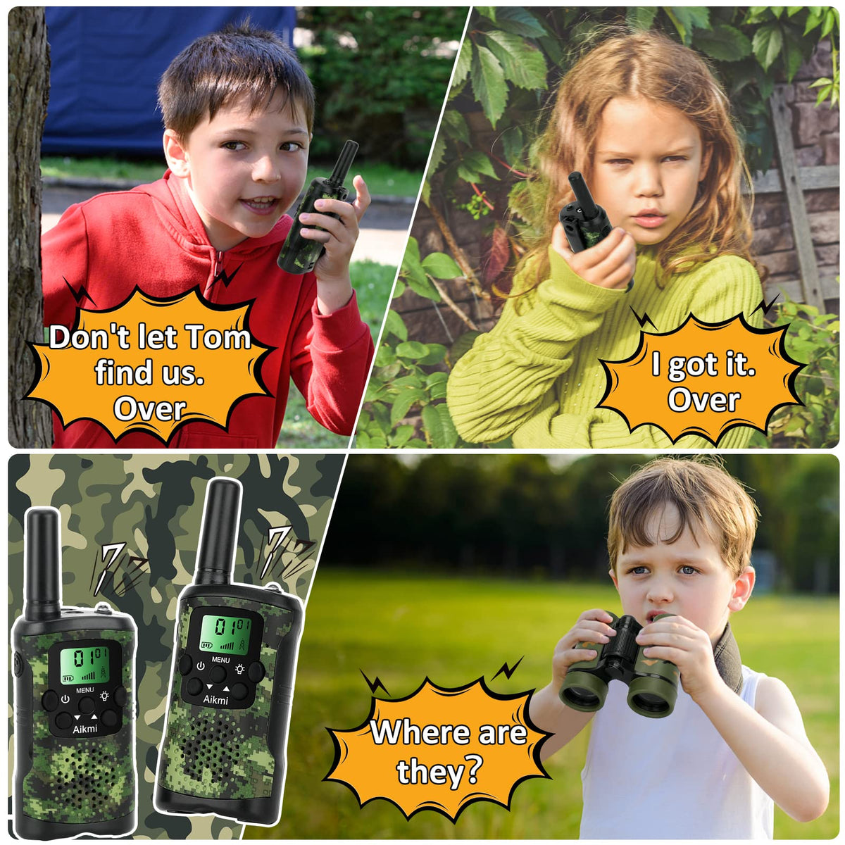 Aikmi walkie talkies for kids green showing 22 channels for flexible group play