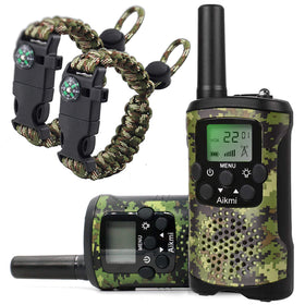 Aikmi walkie talkies green camo front view for outdoor adventures.