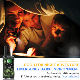 Aikmi walkie talkies with built in flashlight for evening camps and trails
