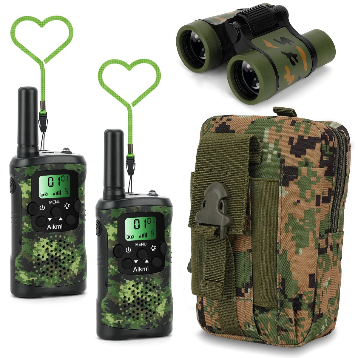 Aikmi walkie talkies for kids in front view, compact and easy to hold for outdoor play