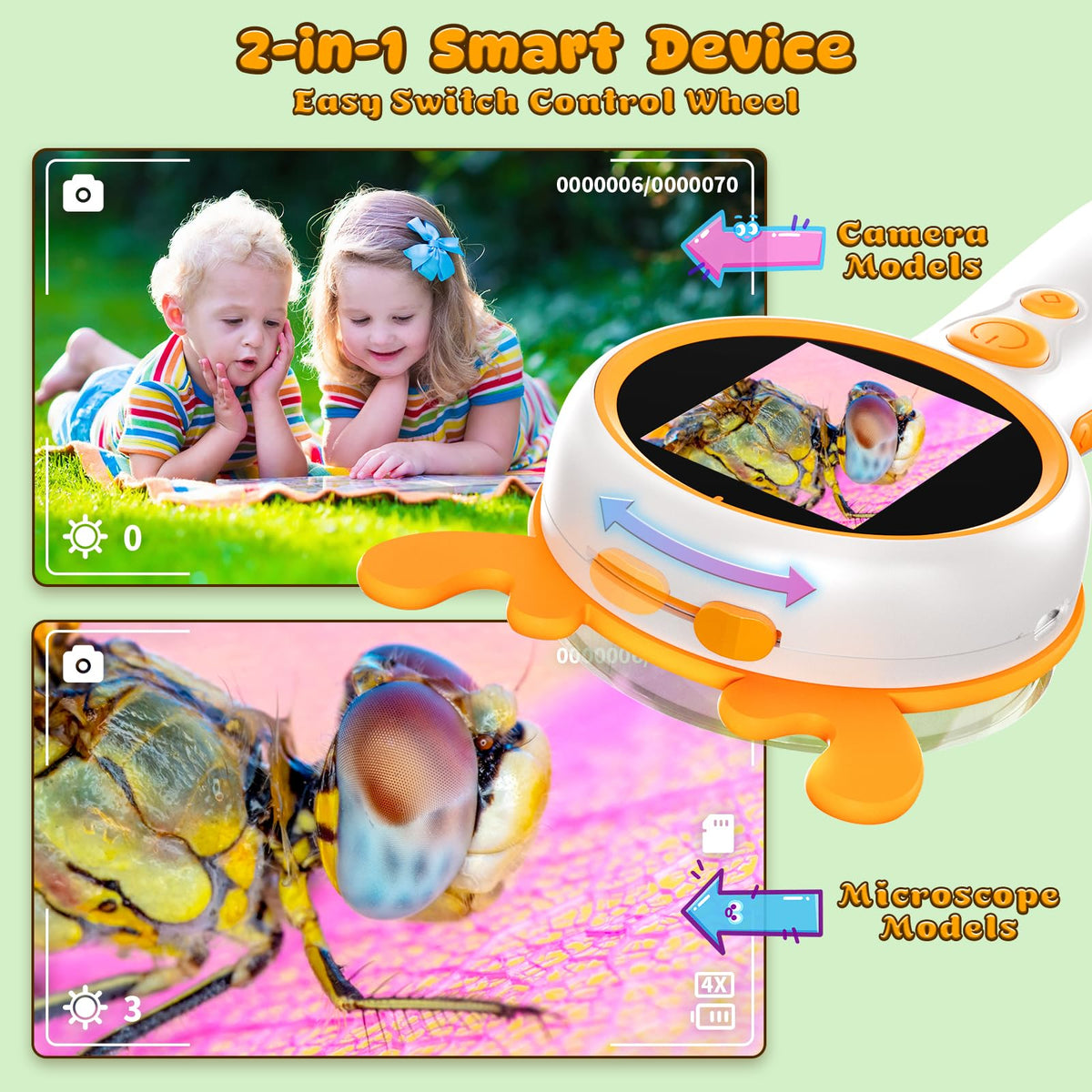 Aikokkl Kids Microscope Orange Deer captures 1080P video for projects.