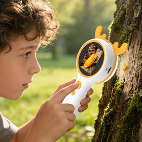 Aikokkl Kids Microscope Orange Deer compact field lab for on-the-go science exploration.
