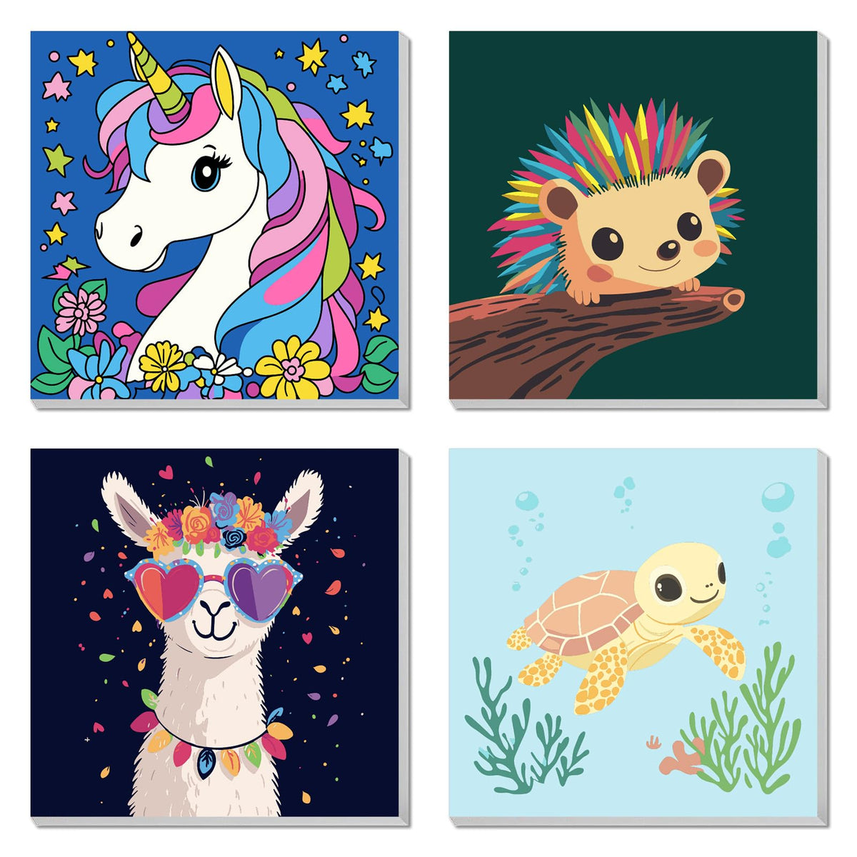 AILIBUT Paint by Numbers Kids 4-Pack with framed 8x8 canvases for easy art
