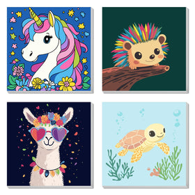 AILIBUT Paint by Numbers Kids 4-Pack with framed 8x8 canvases for easy art