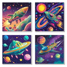 AILIBUT 4-pack paint by numbers for kids, outer space canvas, ideal beginner project.