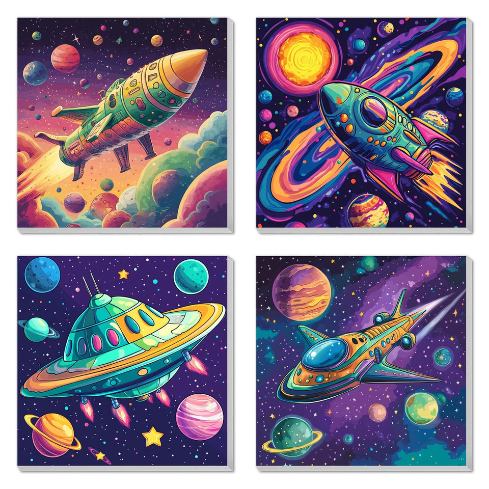 AILIBUT 4-pack paint by numbers for kids, outer space canvas, ideal beginner project.