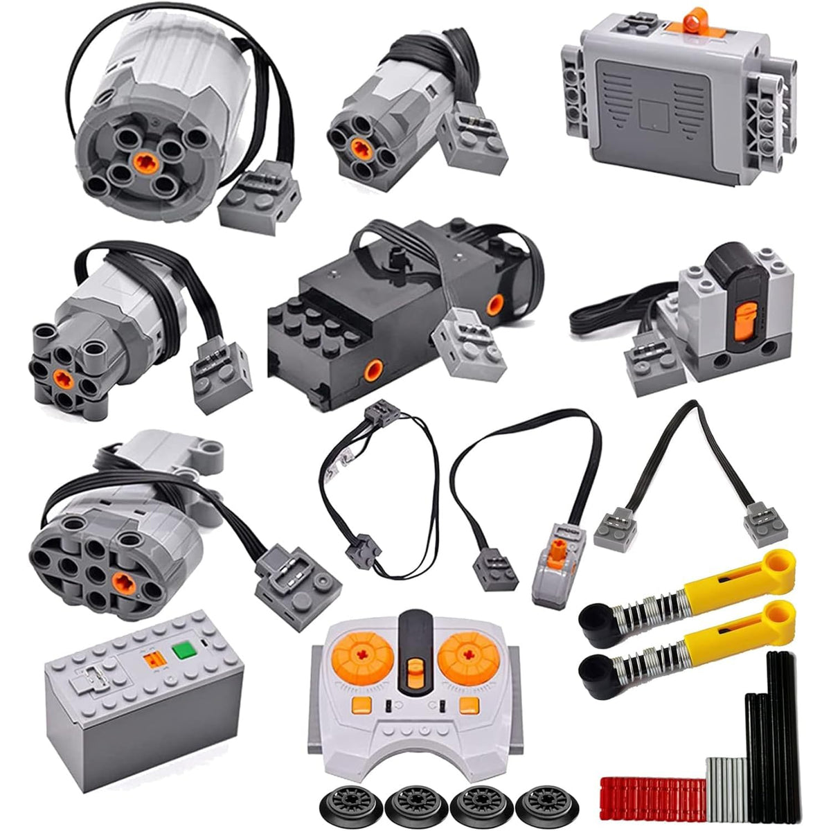 AIMATRIX 32PCS set with battery boxes powering versatile builds for Technic-scale models