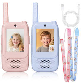 AIMINLRRN video walkie talkies kids 2-pack enabling private 1-to-1 chats outdoors.
