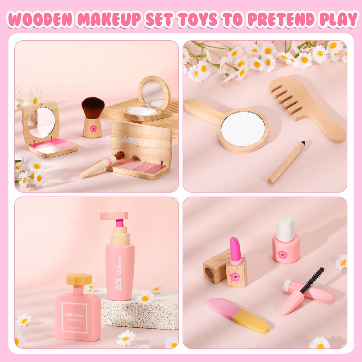 AINIOKA wooden makeup toy set compact design for portable play on the go