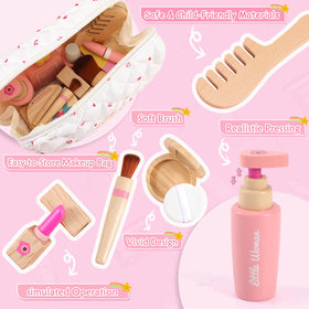 AINIOKA wooden makeup toy set mascara detail for safe pretend grooming