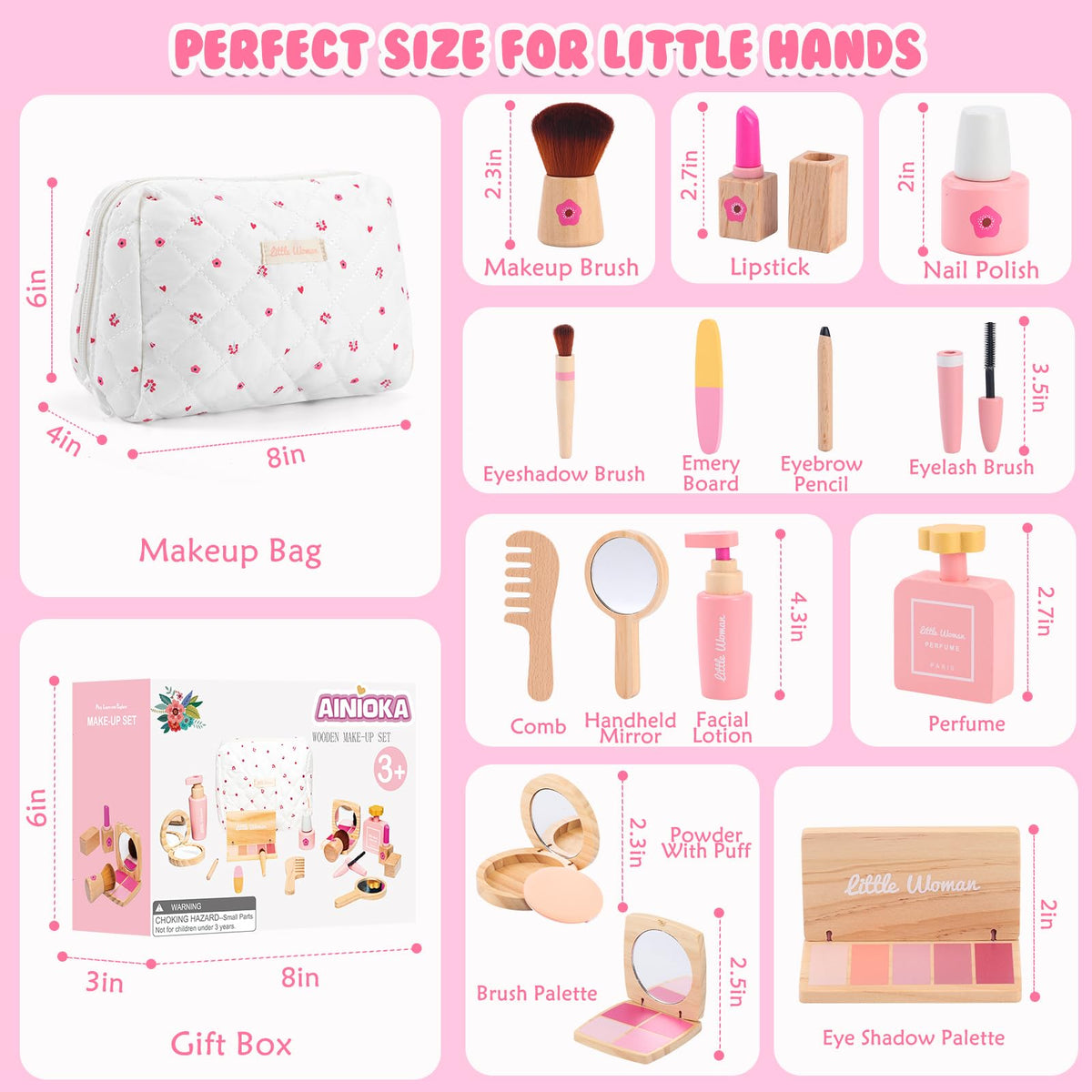 AINIOKA wooden makeup toy set wood material emphasizes mess-free, kid-friendly design