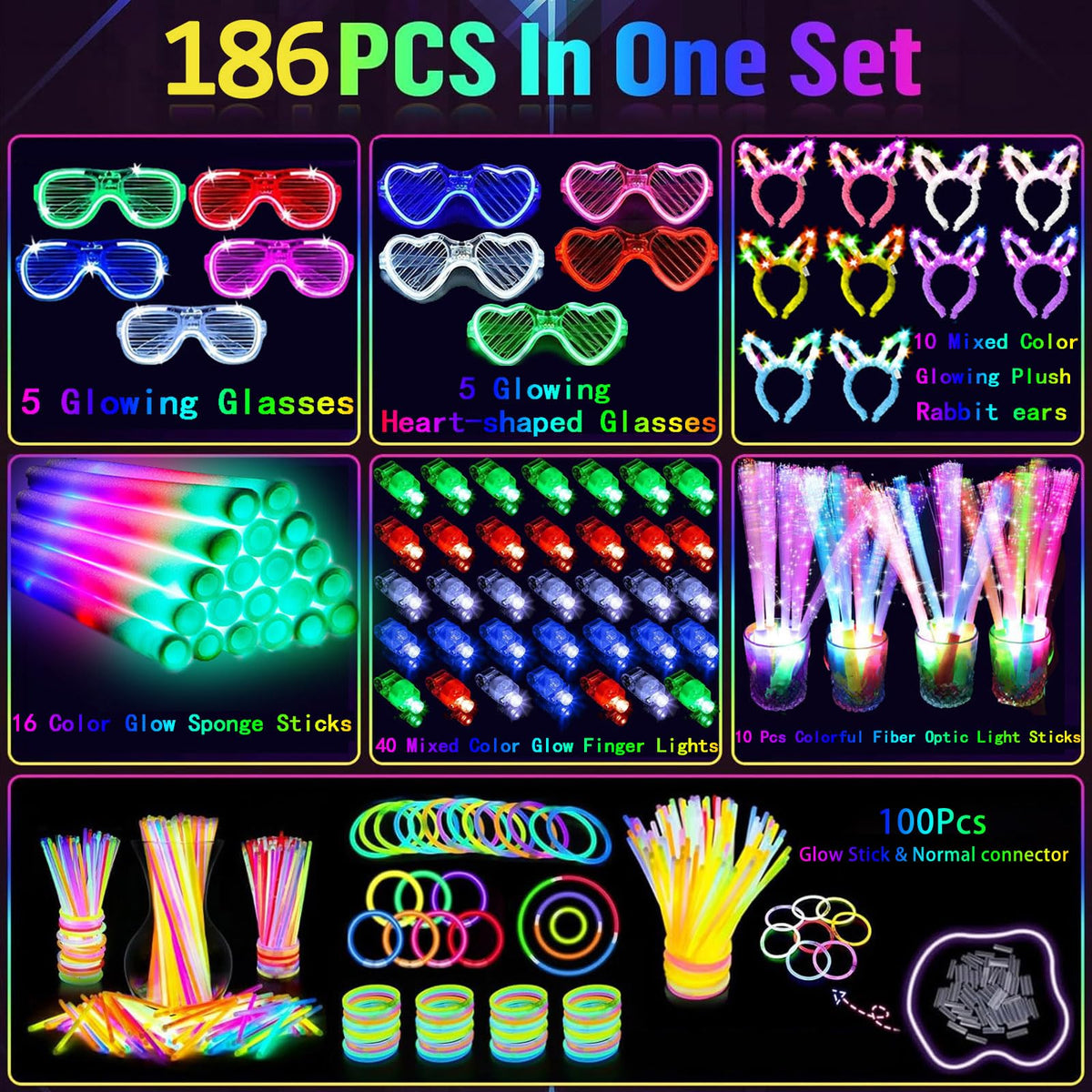 AioAuiy glow fiber wands add colorful, bendable light for dynamic photos.