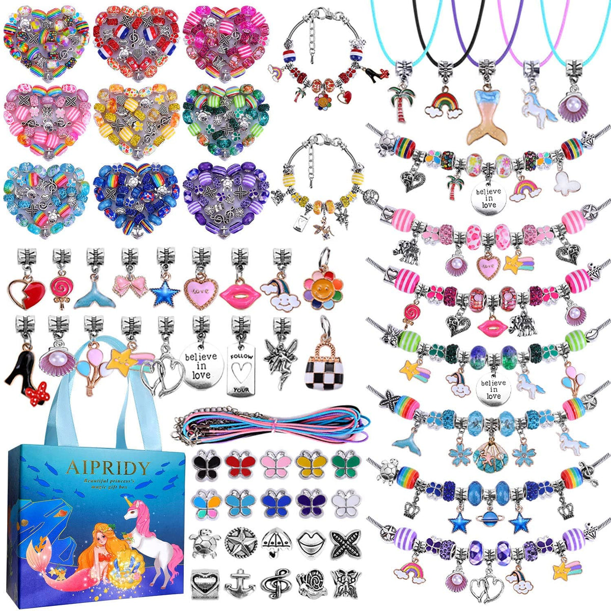 AIPRIDY 150-piece bracelet kit with unicorn mermaid beads for imaginative jewelry making