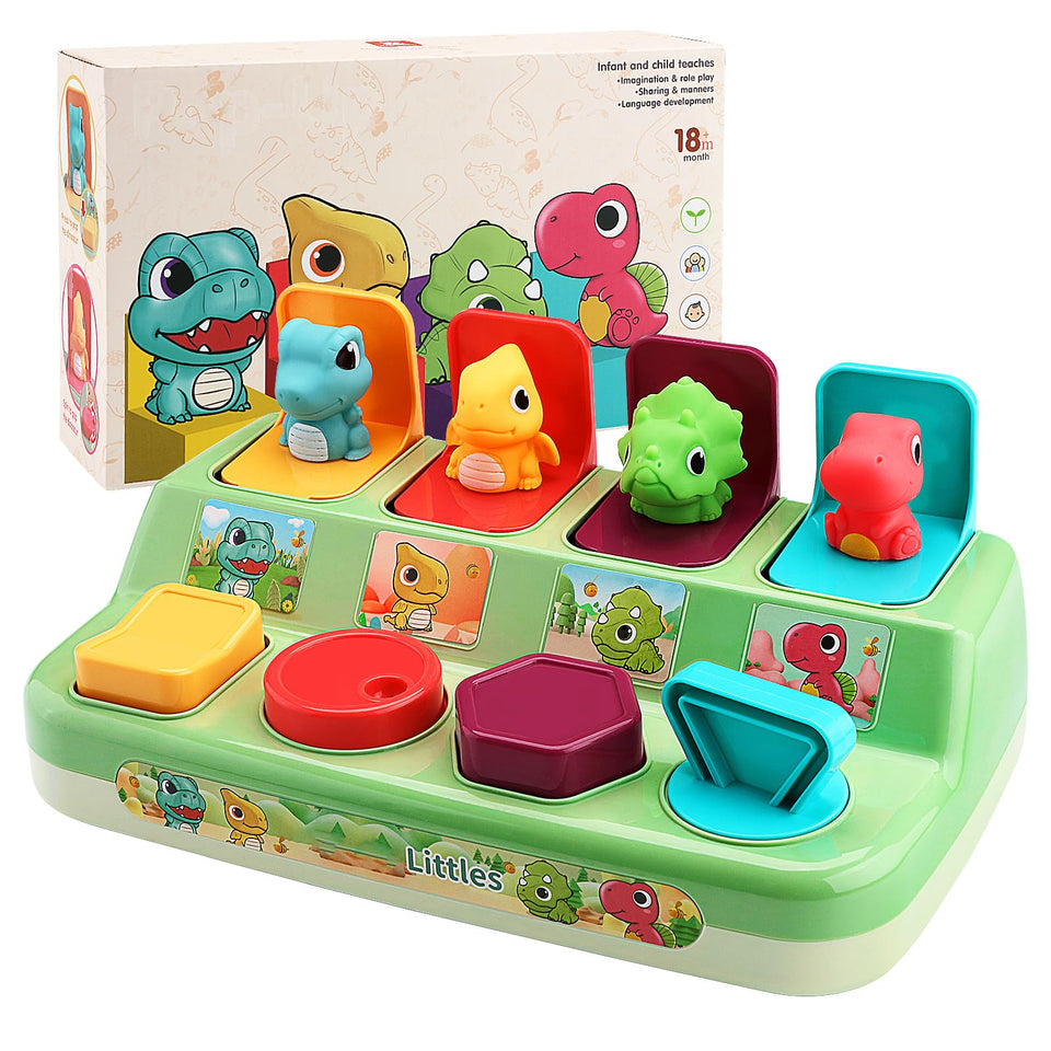 Aiqi Pop-Up Animals dinosaur-buttons promote color recognition and fine motor skill development