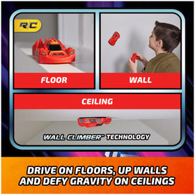 Air Hogs Zero Gravity Sprint on wall demonstrating vertical racing capability
