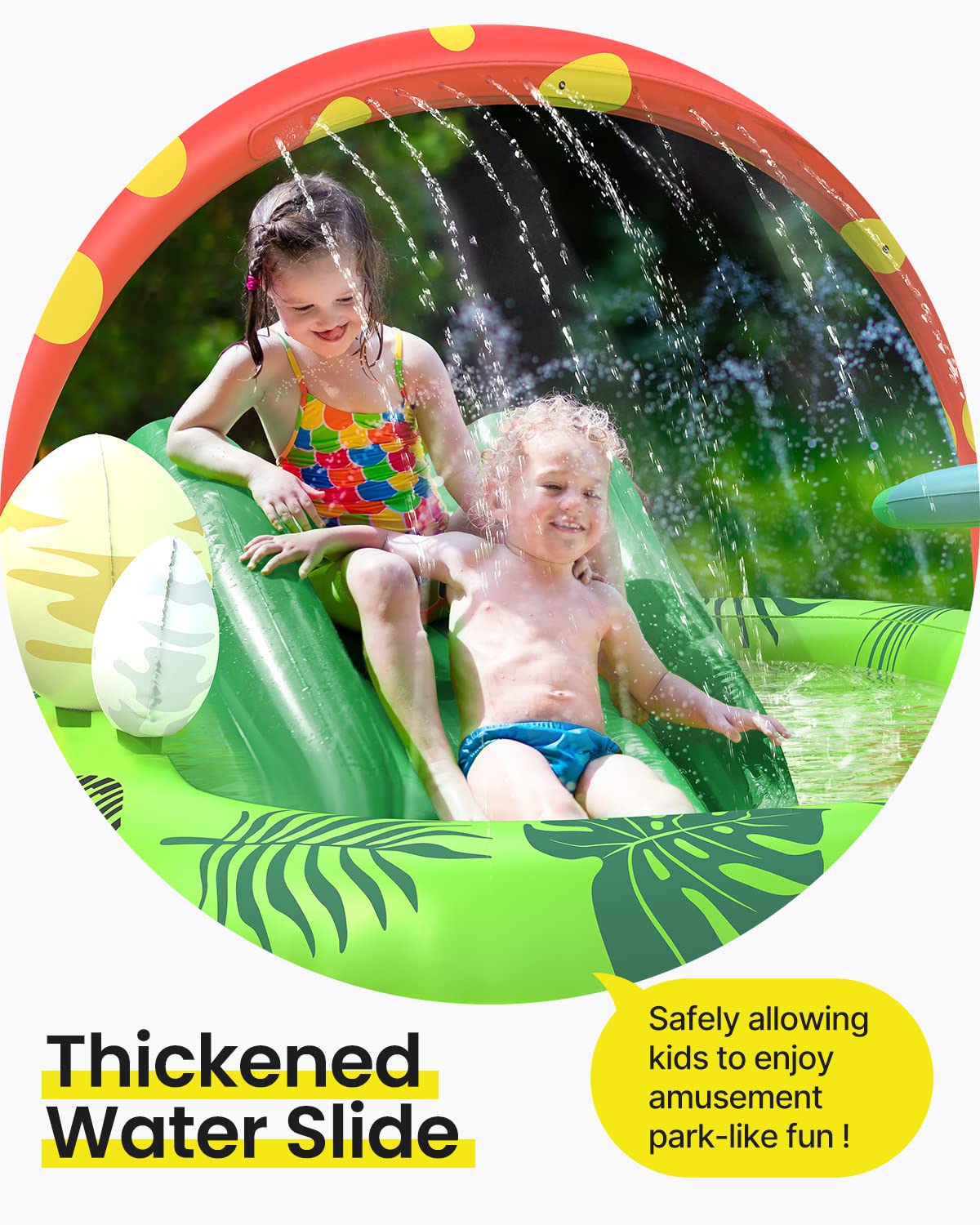 Airefina Dino Planet inflatable pool with ball hoop boosts active play