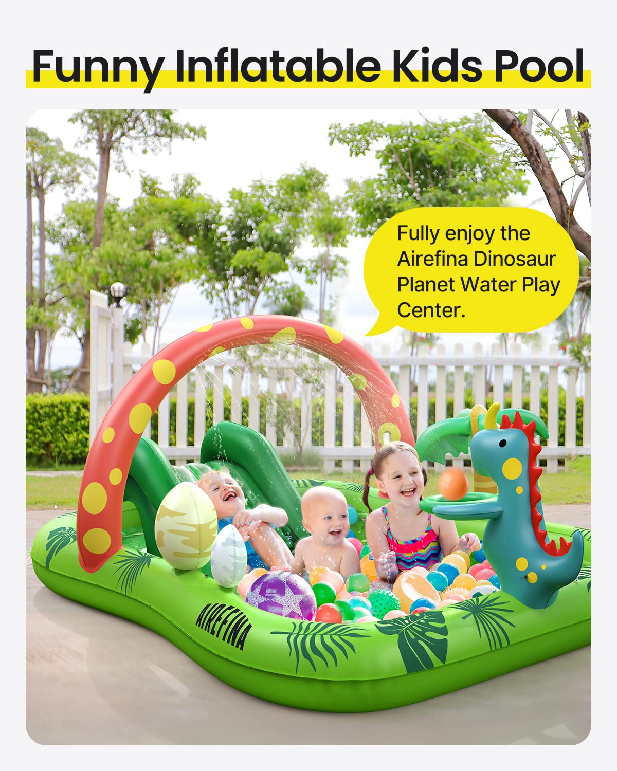 Airefina Dino Planet pool water curves invite creative water play