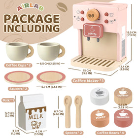 Airlab Kids Coffee Playset milk, cups, spoons, and saucers for complete pretend service.